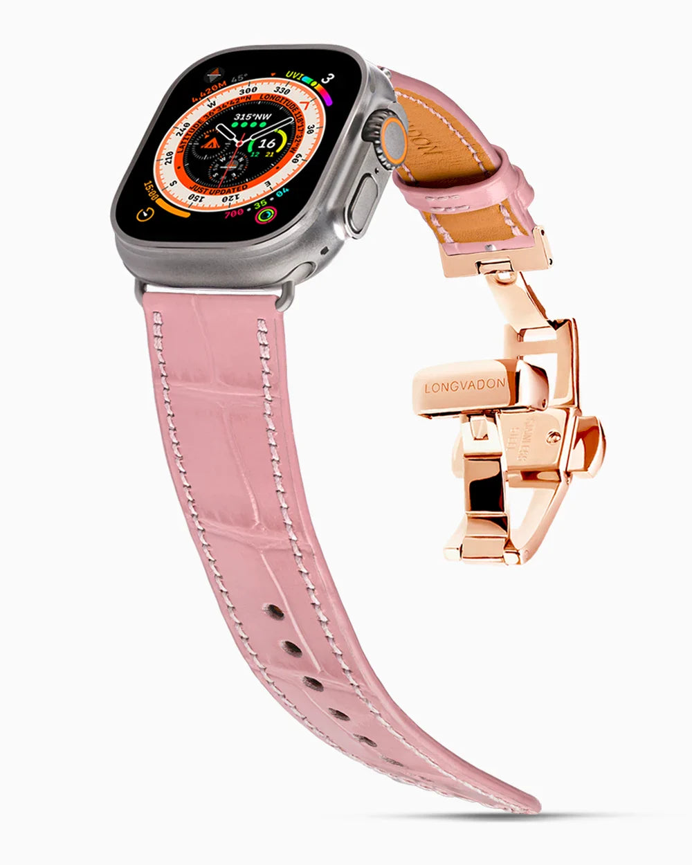 Caiman Calf designer Apple Watch leather band on a Apple Watch