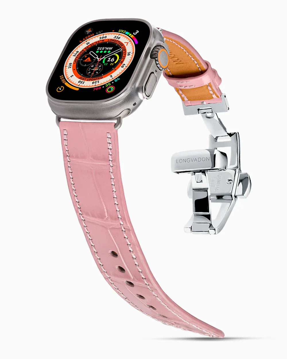 Caiman Calf designer Apple Watch leather band on a Apple Watch