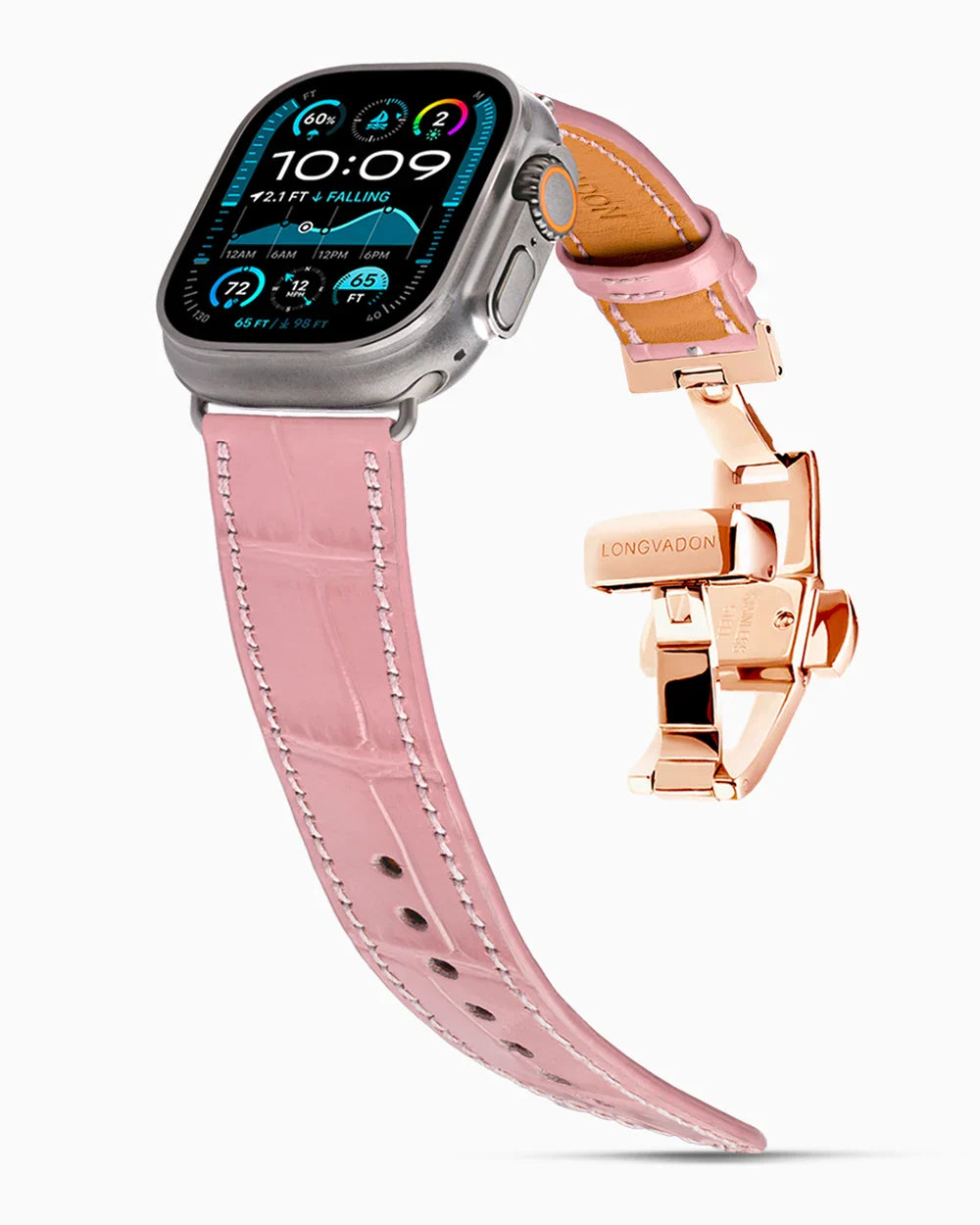 Caiman Calf designer Apple Watch leather band on a Apple Watch