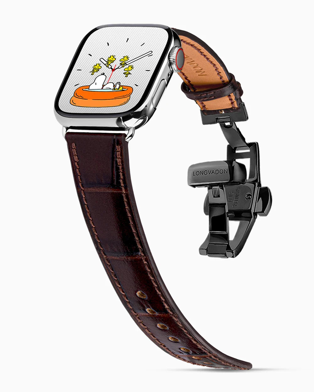 Caiman Calf designer Apple Watch leather band on a Apple Watch