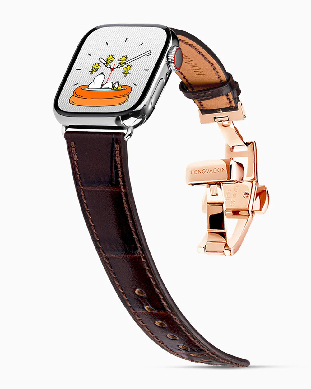 Caiman Calf designer Apple Watch leather band on a Apple Watch