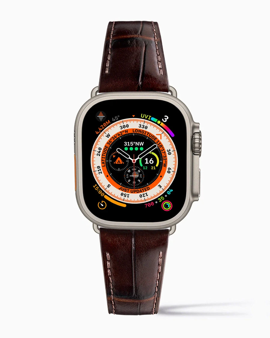 Caiman Calf designer Apple Watch leather band on a Apple Watch Ultra