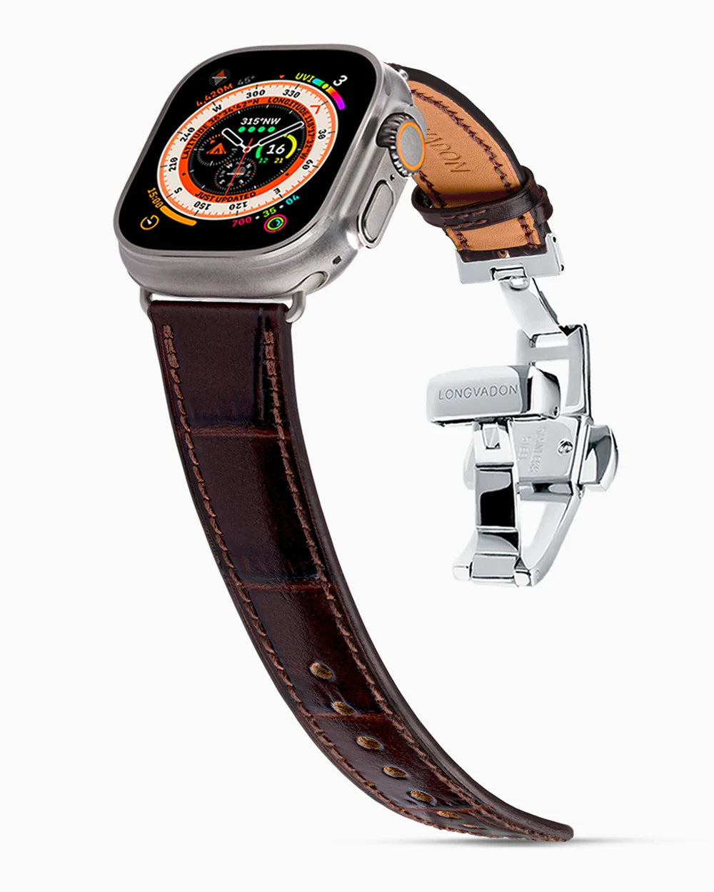 Caiman Calf designer Apple Watch leather band on a Apple Watch