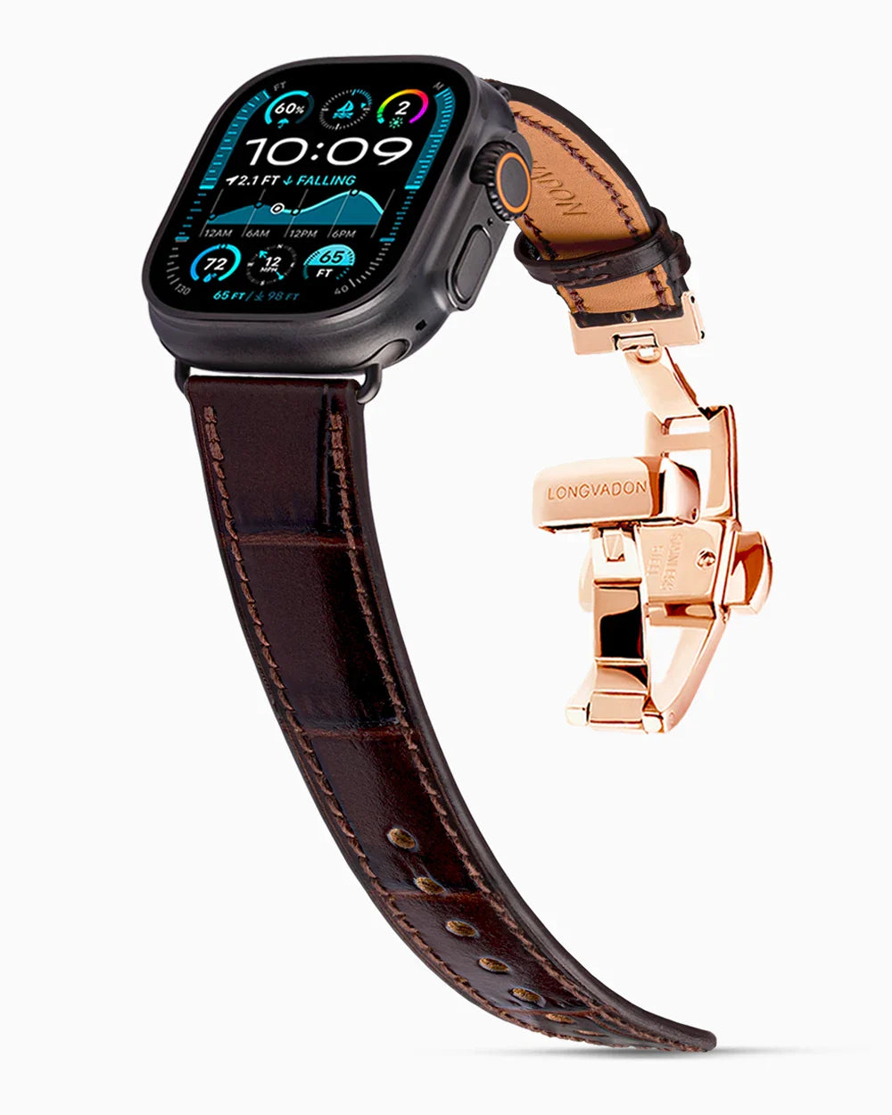 Caiman Calf designer Apple Watch leather band on a Apple Watch