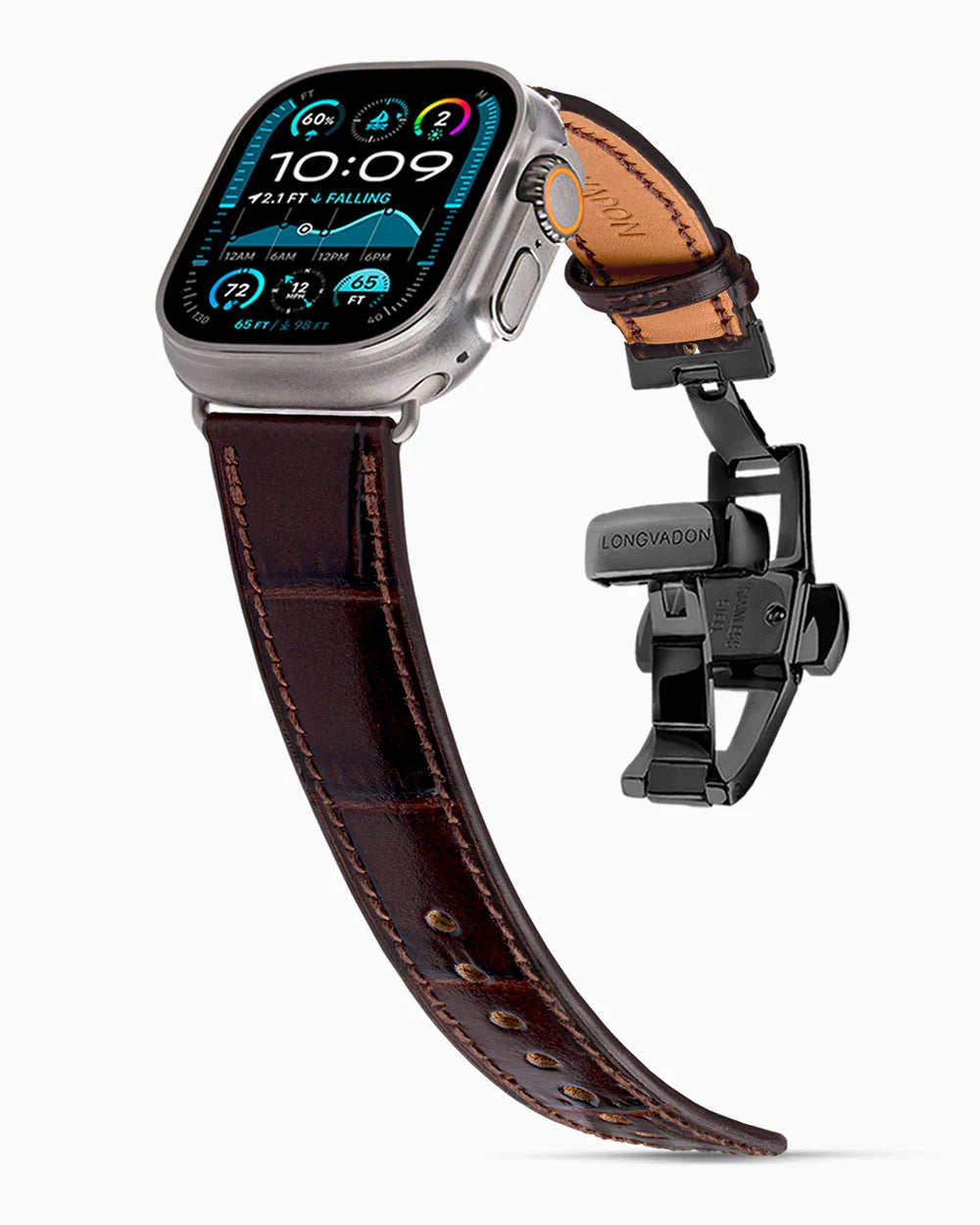 Caiman Calf designer Apple Watch leather band on a Apple Watch