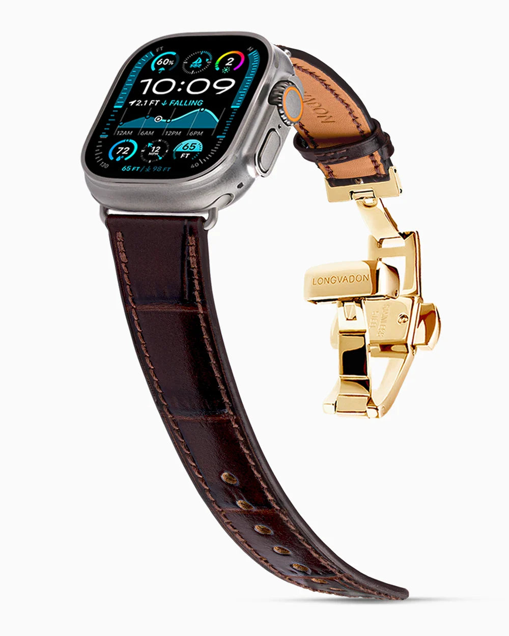 Caiman Calf designer Apple Watch leather band on a Apple Watch