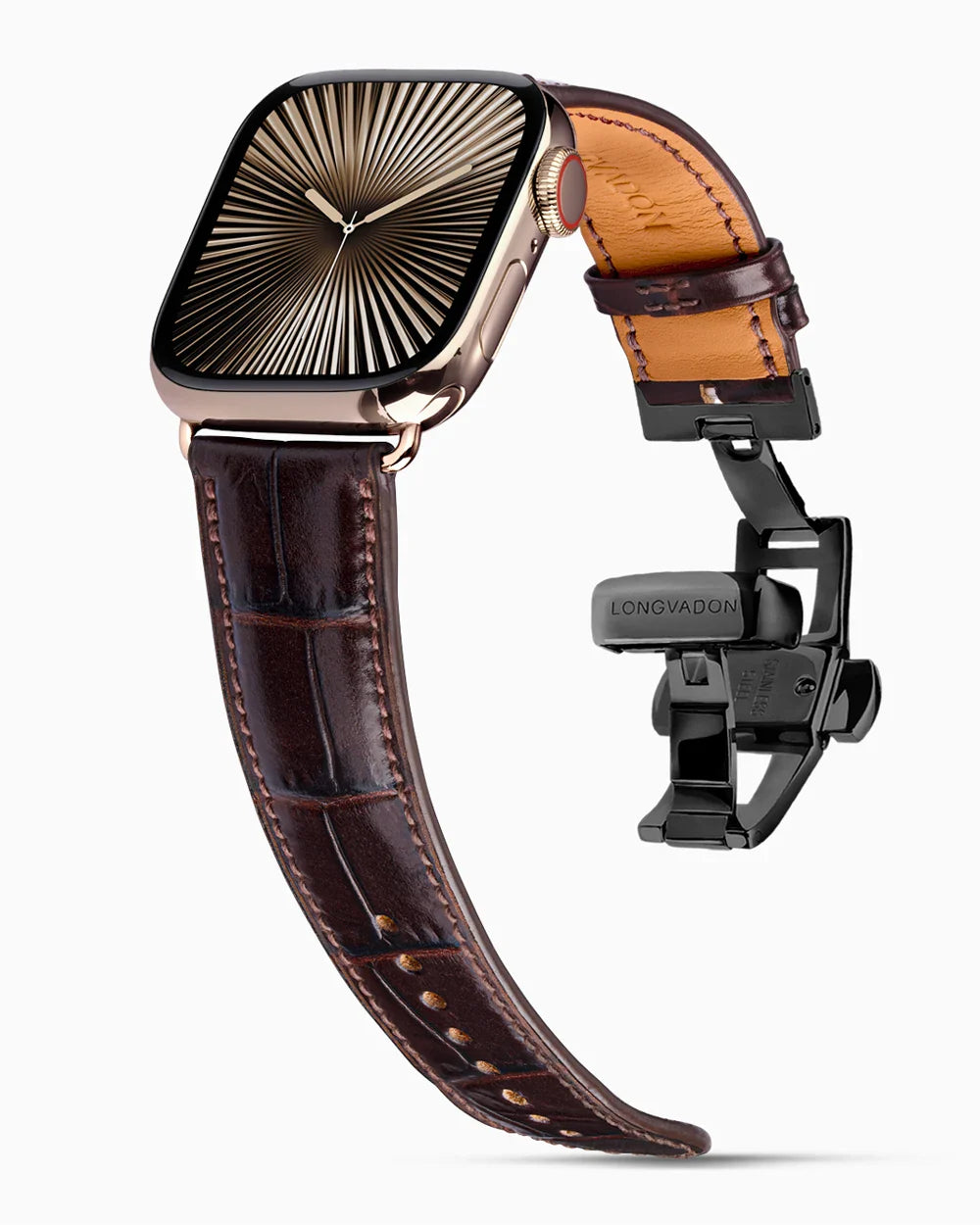 Caiman Calf designer Apple Watch leather band on a Apple Watch