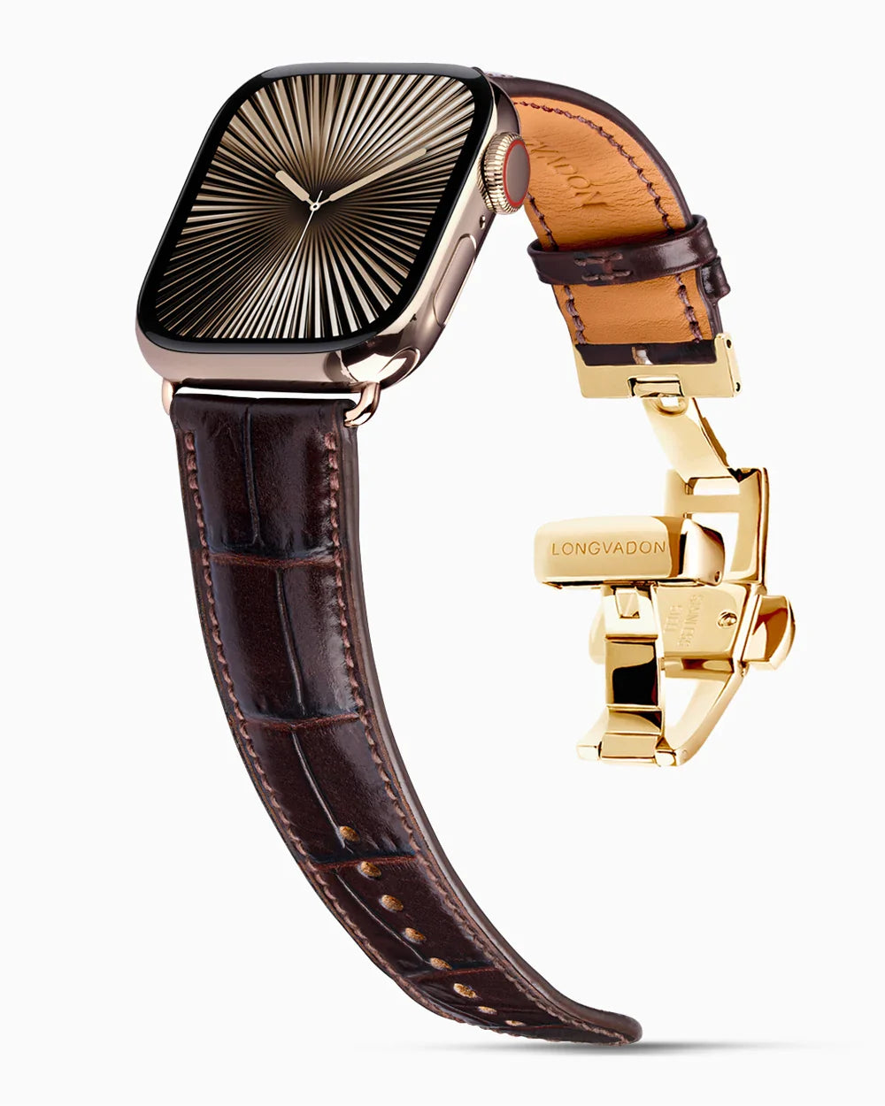 Caiman Calf designer Apple Watch leather band on a Apple Watch
