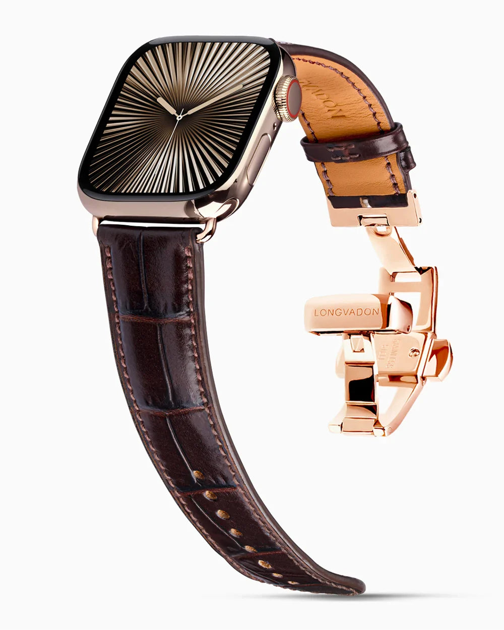 Caiman Calf designer Apple Watch leather band on a Apple Watch