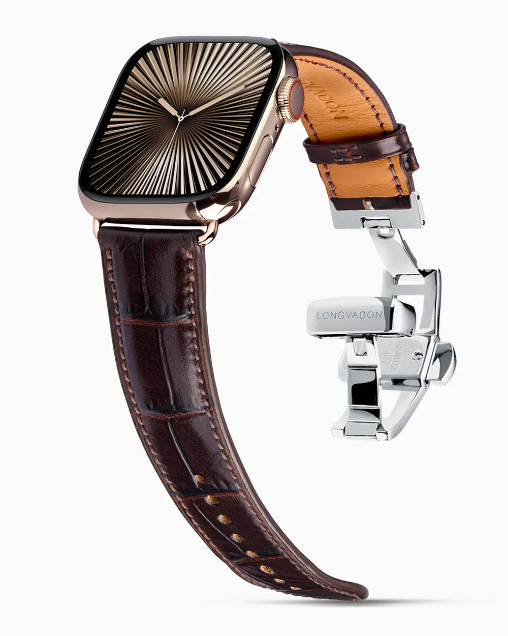 Caiman Calf designer Apple Watch leather band on a Apple Watch