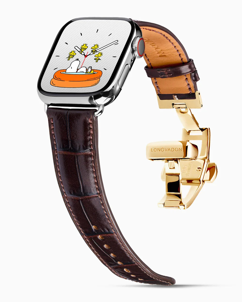 Caiman Calf designer Apple Watch leather band on a Apple Watch