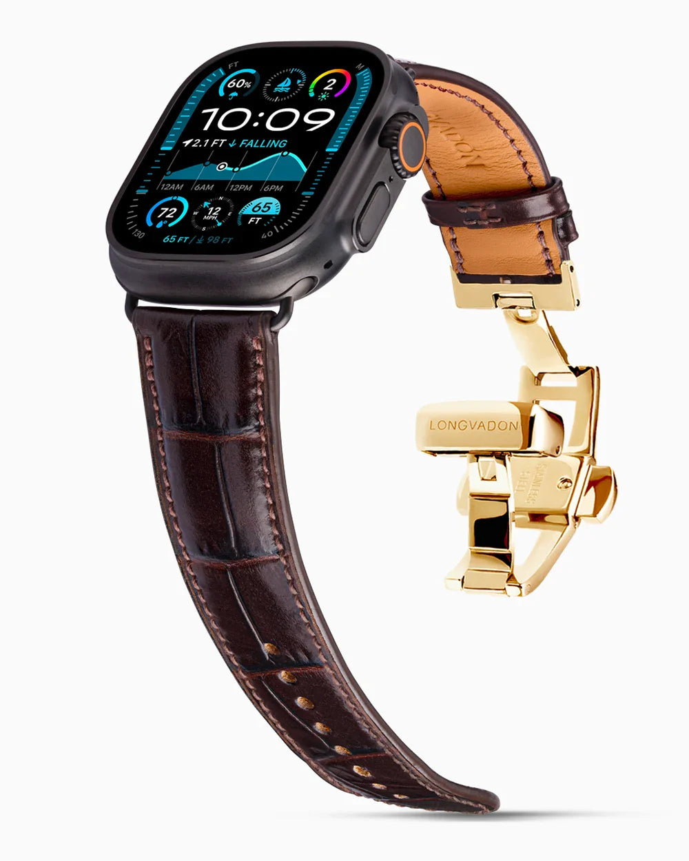 Caiman Calf designer Apple Watch leather band on a Apple Watch