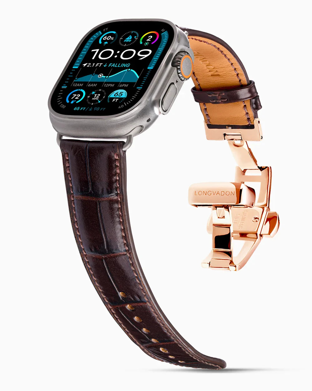 Caiman Calf designer Apple Watch leather band on a Apple Watch