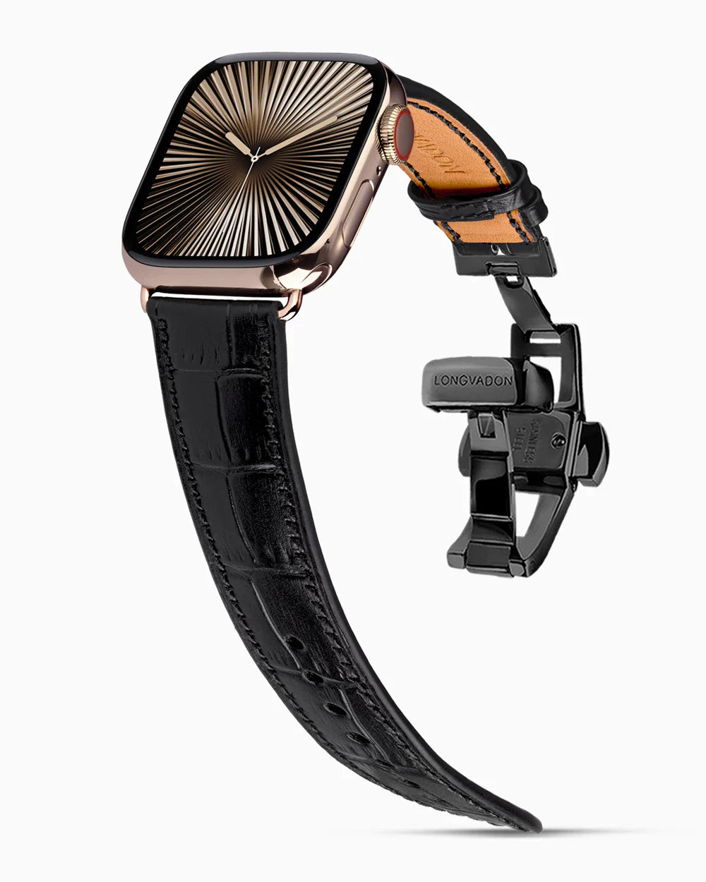 Caiman Calf designer Apple Watch leather band on a Apple Watch
