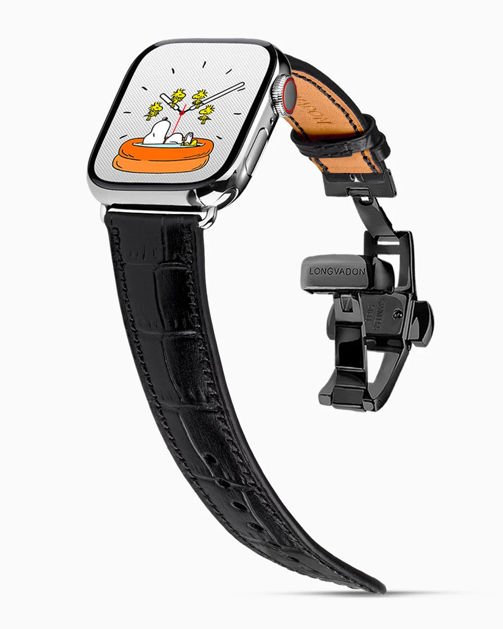 Caiman Calf designer Apple Watch leather band on a Apple Watch