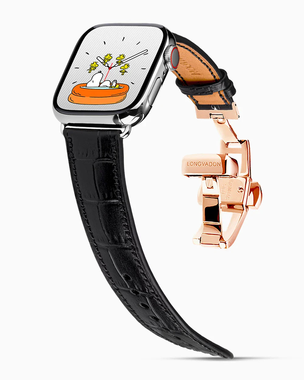 Caiman Calf designer Apple Watch leather band on a Apple Watch
