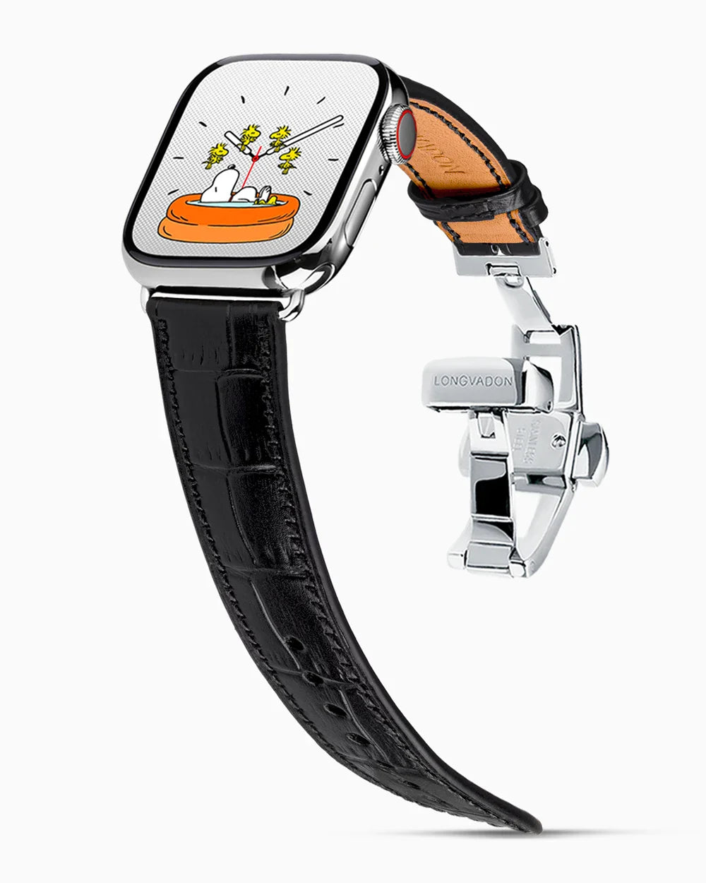 Caiman Calf designer Apple Watch leather band on a Apple Watch