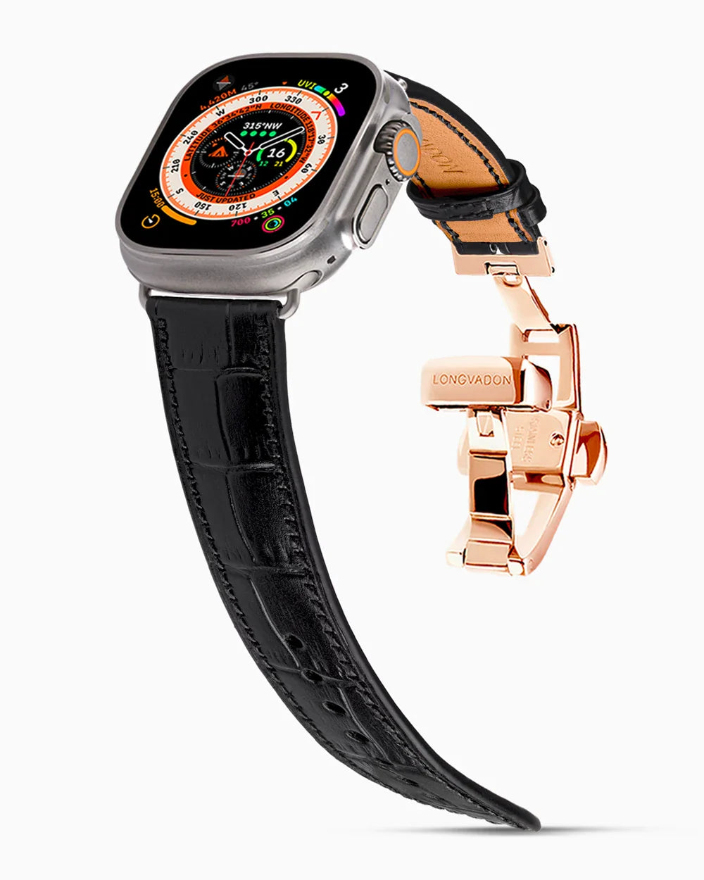 Caiman Calf designer Apple Watch leather band on a Apple Watch