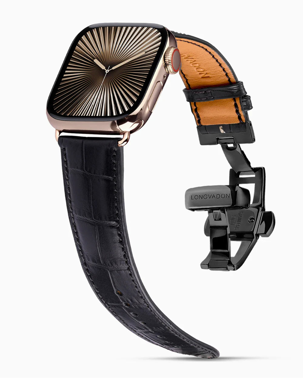 Caiman Calf designer Apple Watch leather band on a Apple Watch