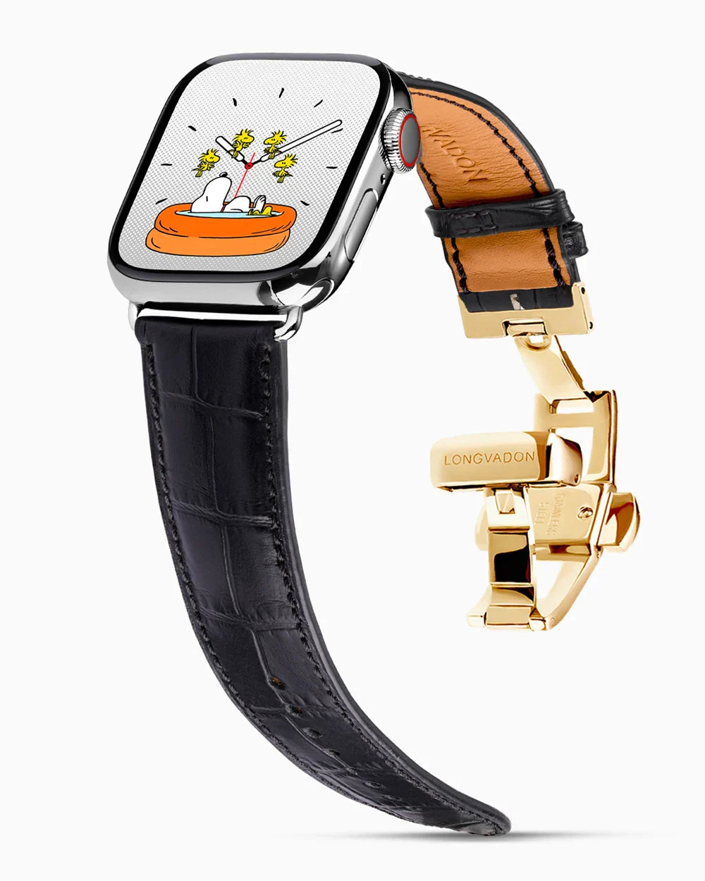 Caiman Calf designer Apple Watch leather band on a Apple Watch