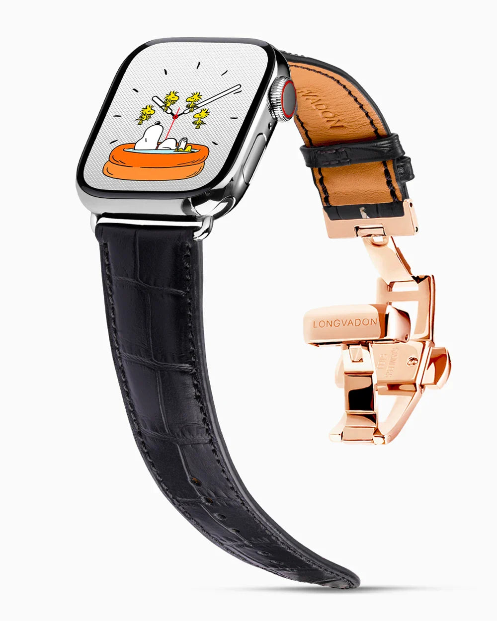 Caiman Calf designer Apple Watch leather band on a Apple Watch