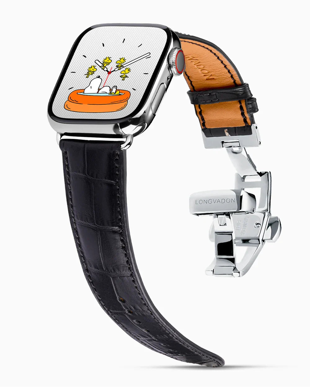 Caiman Calf designer Apple Watch leather band on a Apple Watch