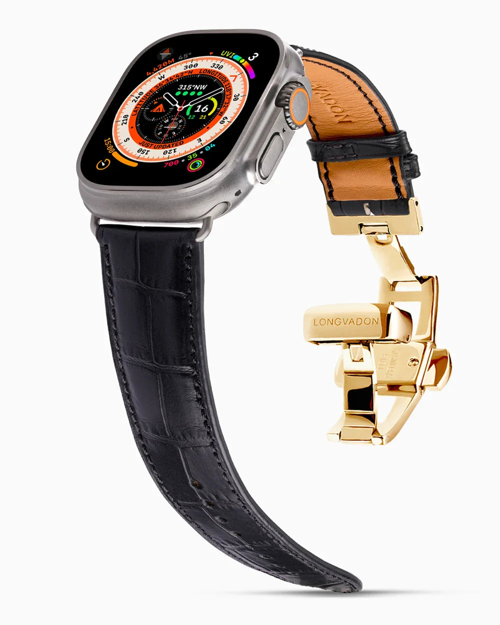 Caiman Calf designer Apple Watch leather band on a Apple Watch