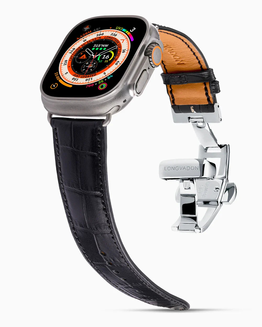 Caiman Calf designer Apple Watch leather band on a Apple Watch