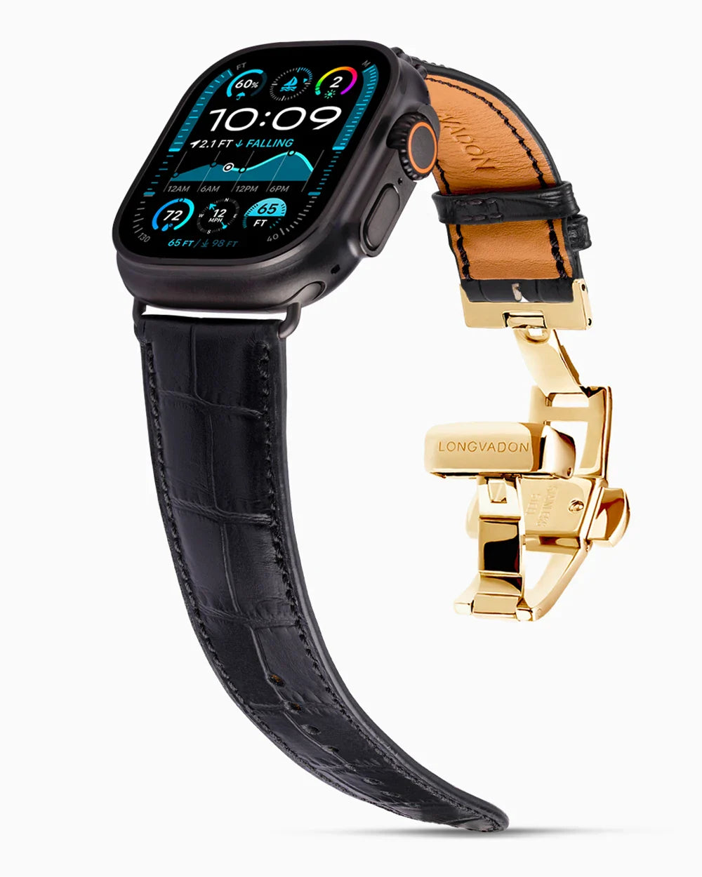 Caiman Calf designer Apple Watch leather band on a Apple Watch