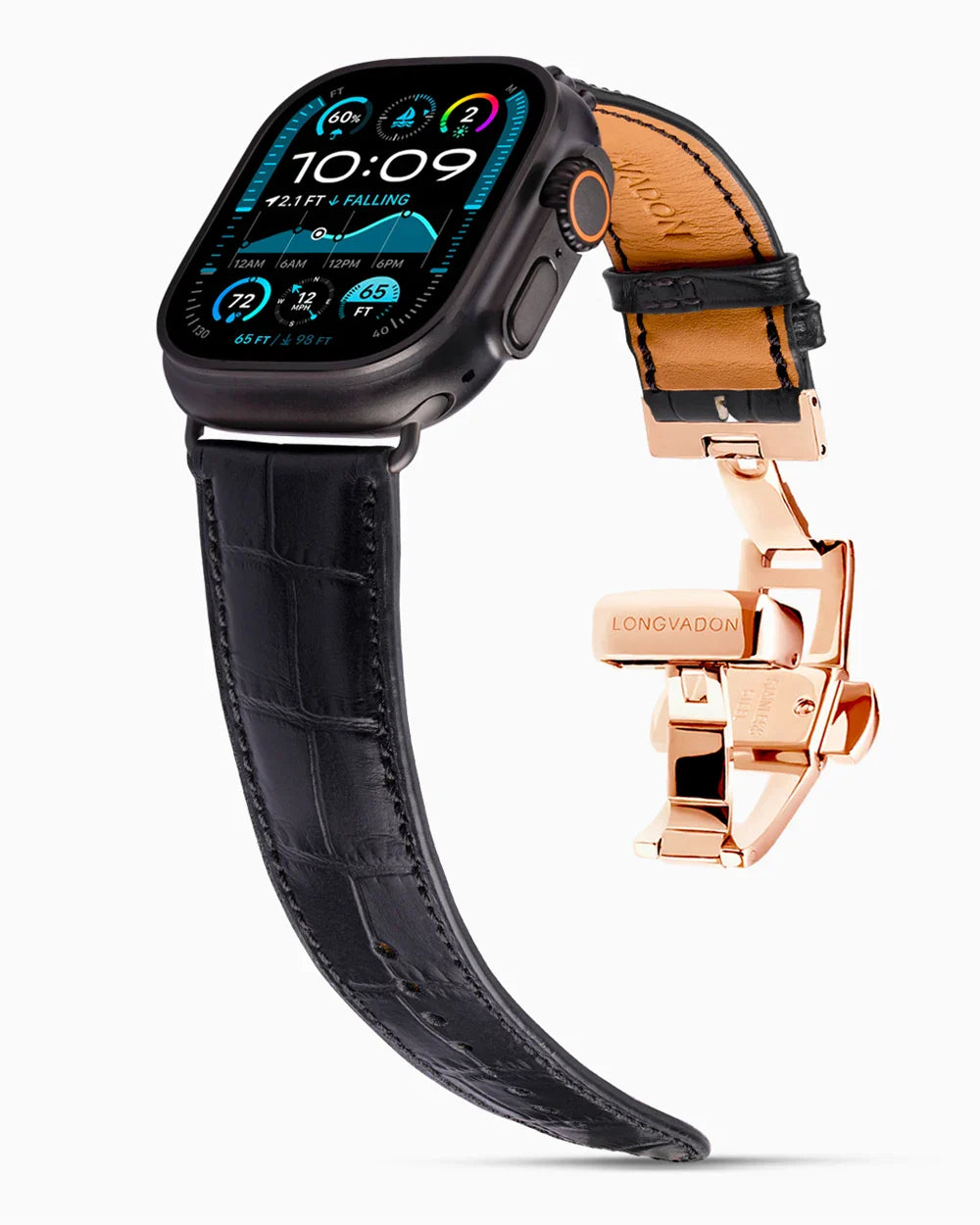Caiman Calf designer Apple Watch leather band on a Apple Watch