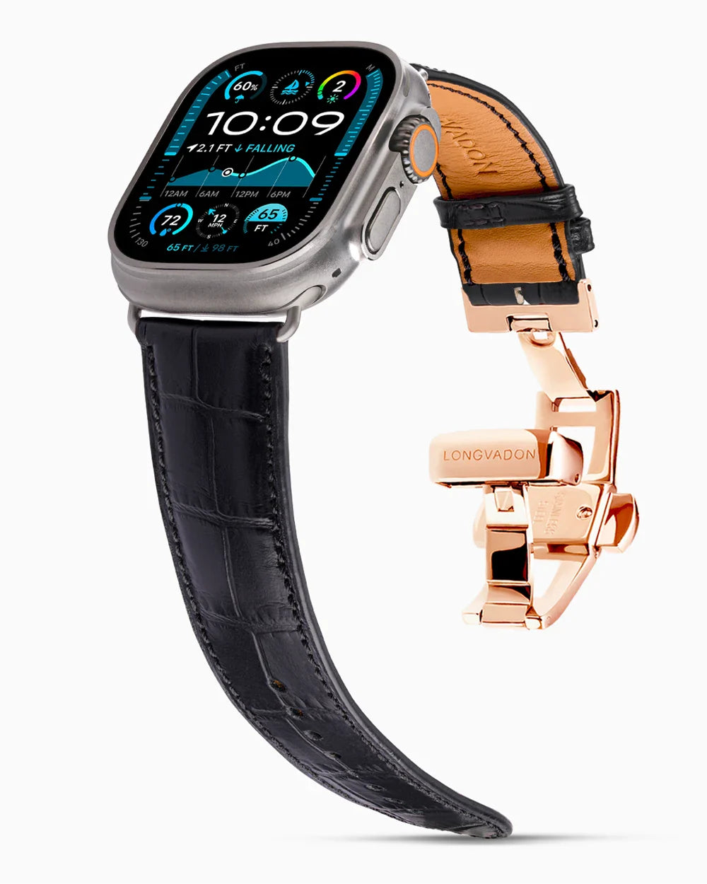Caiman Calf designer Apple Watch leather band on a Apple Watch