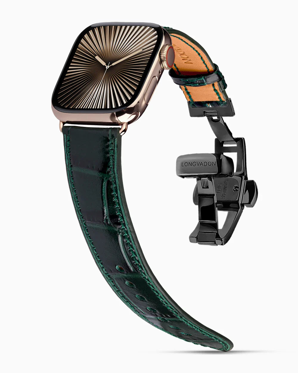 Caiman Calf designer Apple Watch leather band on a Apple Watch