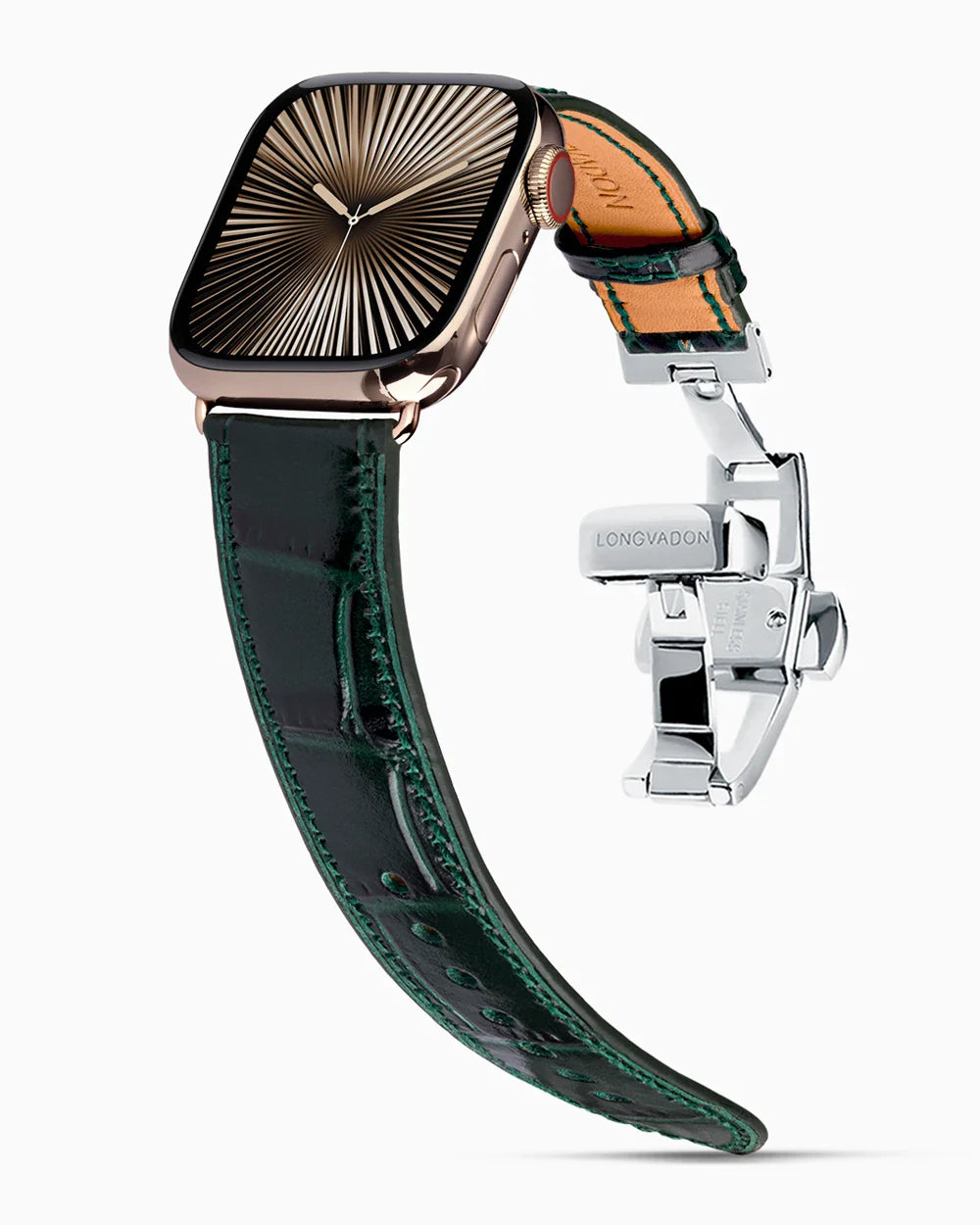 Caiman Calf designer Apple Watch leather band on a Apple Watch