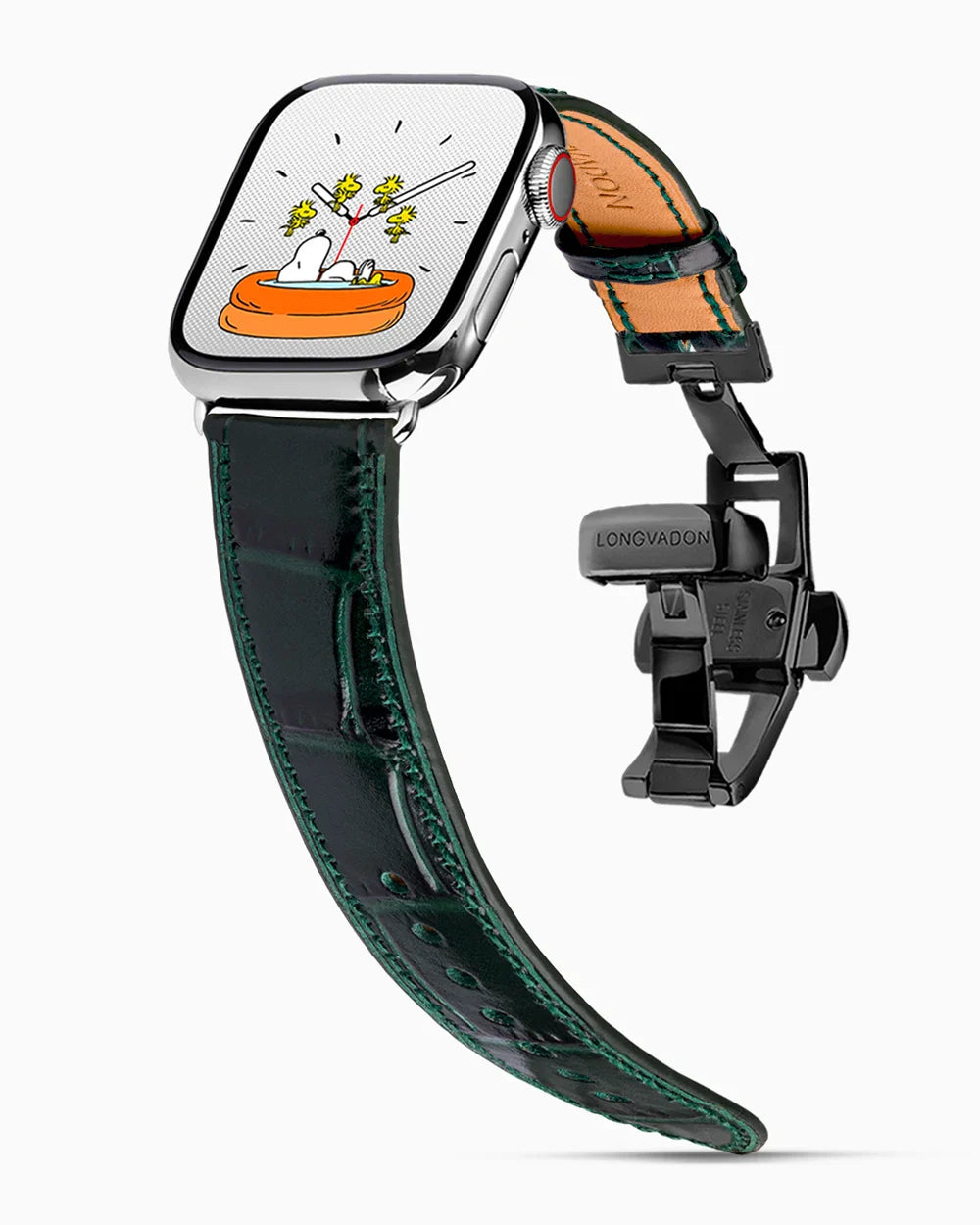 Caiman Calf designer Apple Watch leather band on a Apple Watch