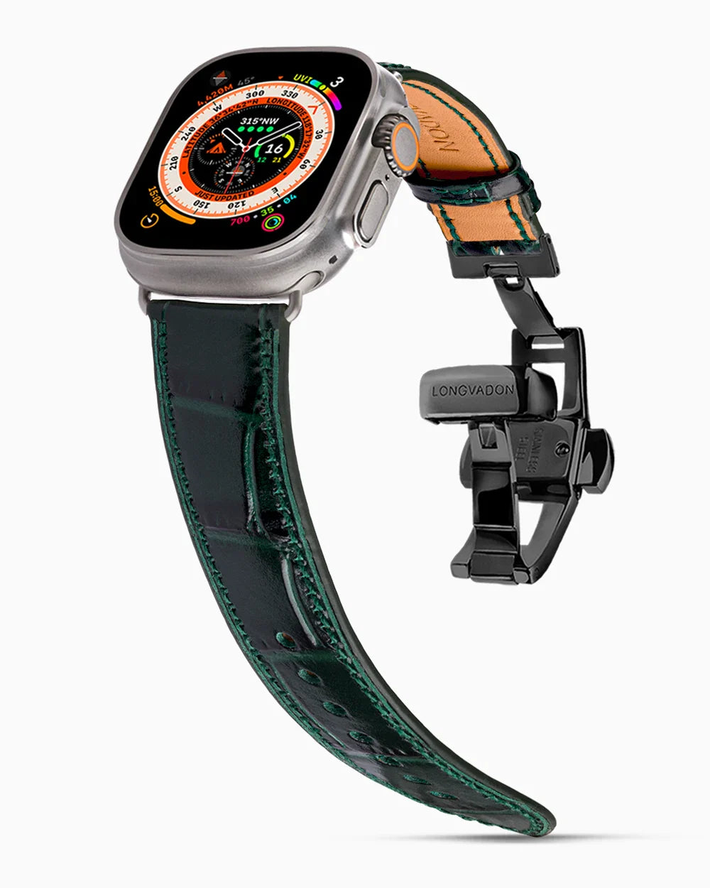 Caiman Calf designer Apple Watch leather band on a Apple Watch