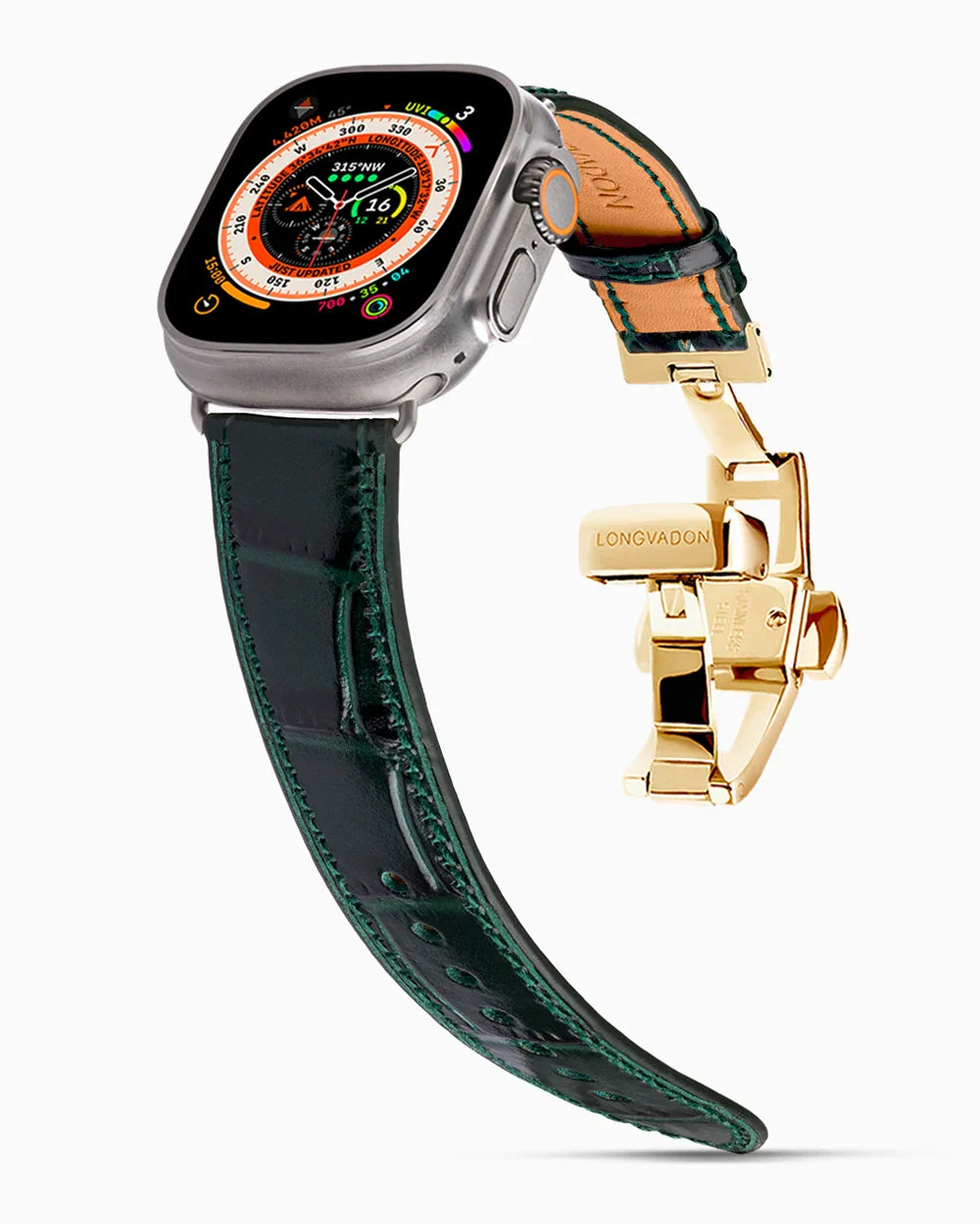 Caiman Calf designer Apple Watch leather band on a Apple Watch