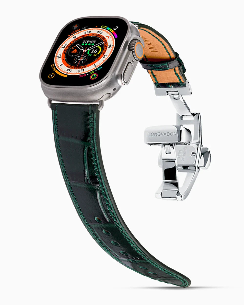 Caiman Calf designer Apple Watch leather band on a Apple Watch