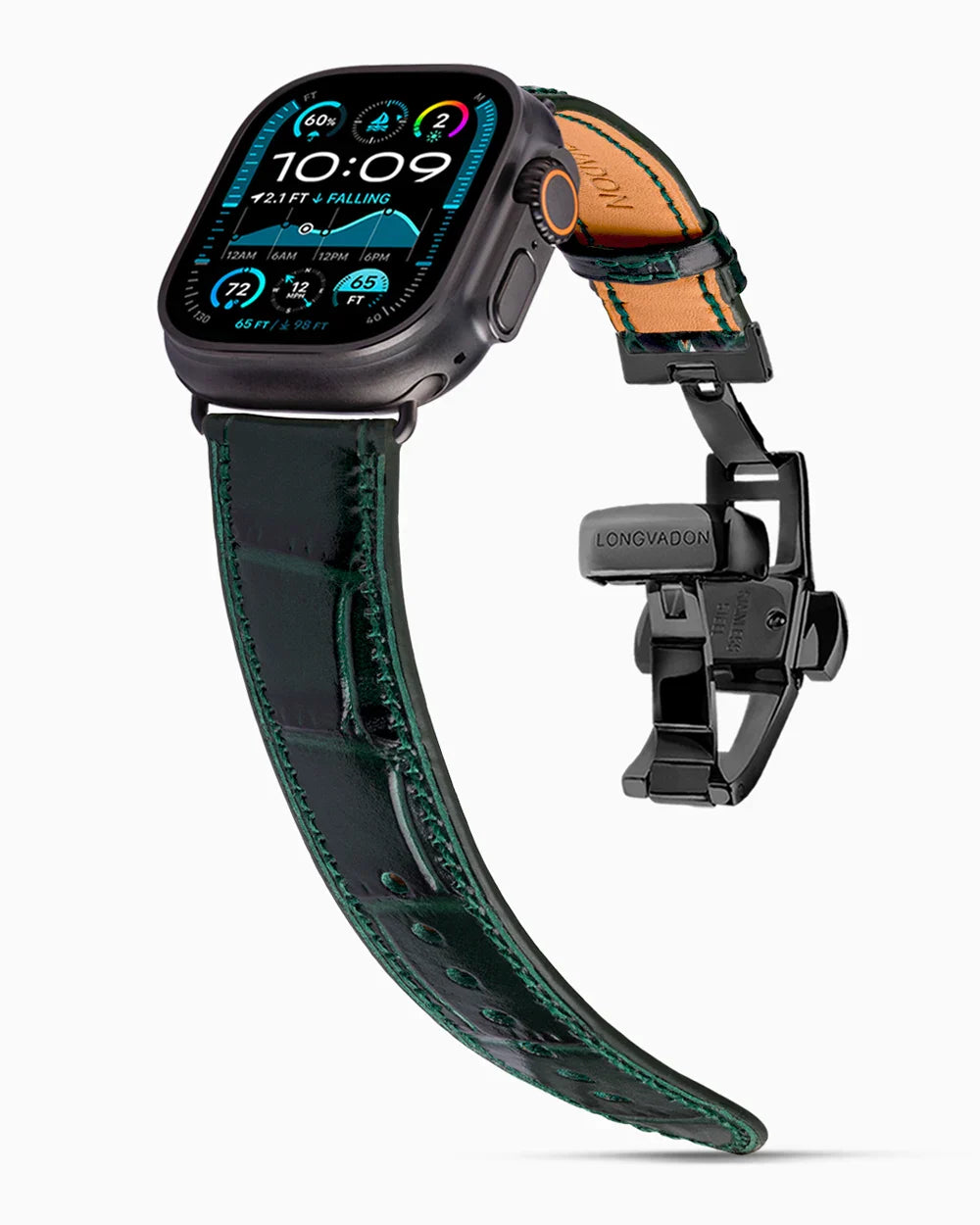 Caiman Calf designer Apple Watch leather band on a Apple Watch