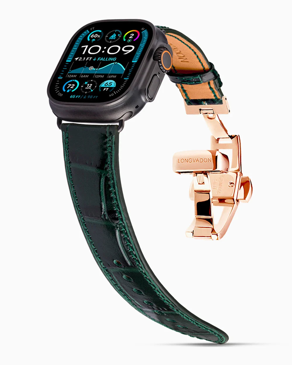 Caiman Calf designer Apple Watch leather band on a Apple Watch