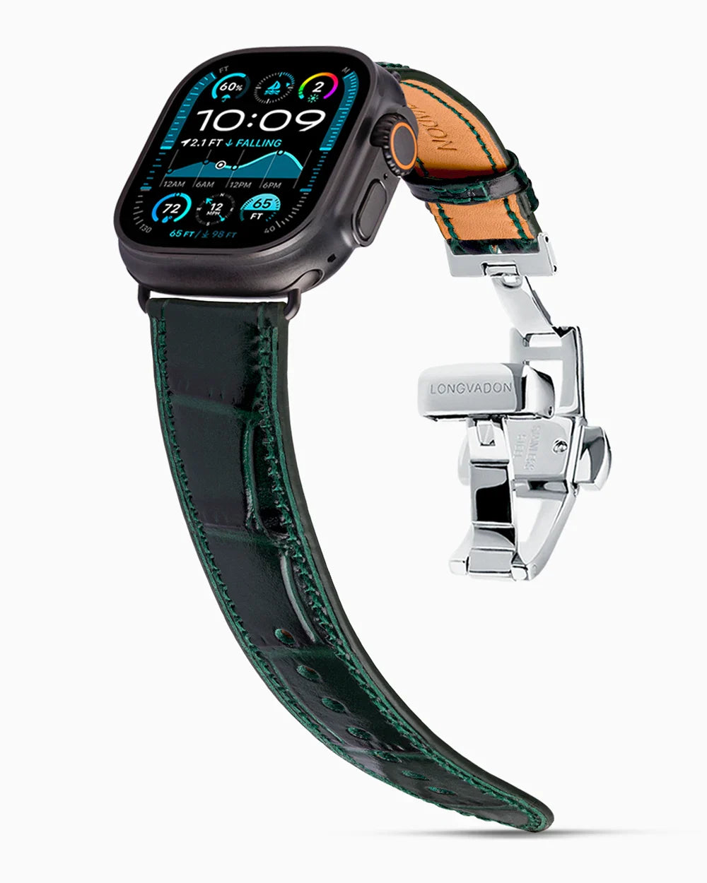 Caiman Calf designer Apple Watch leather band on a Apple Watch