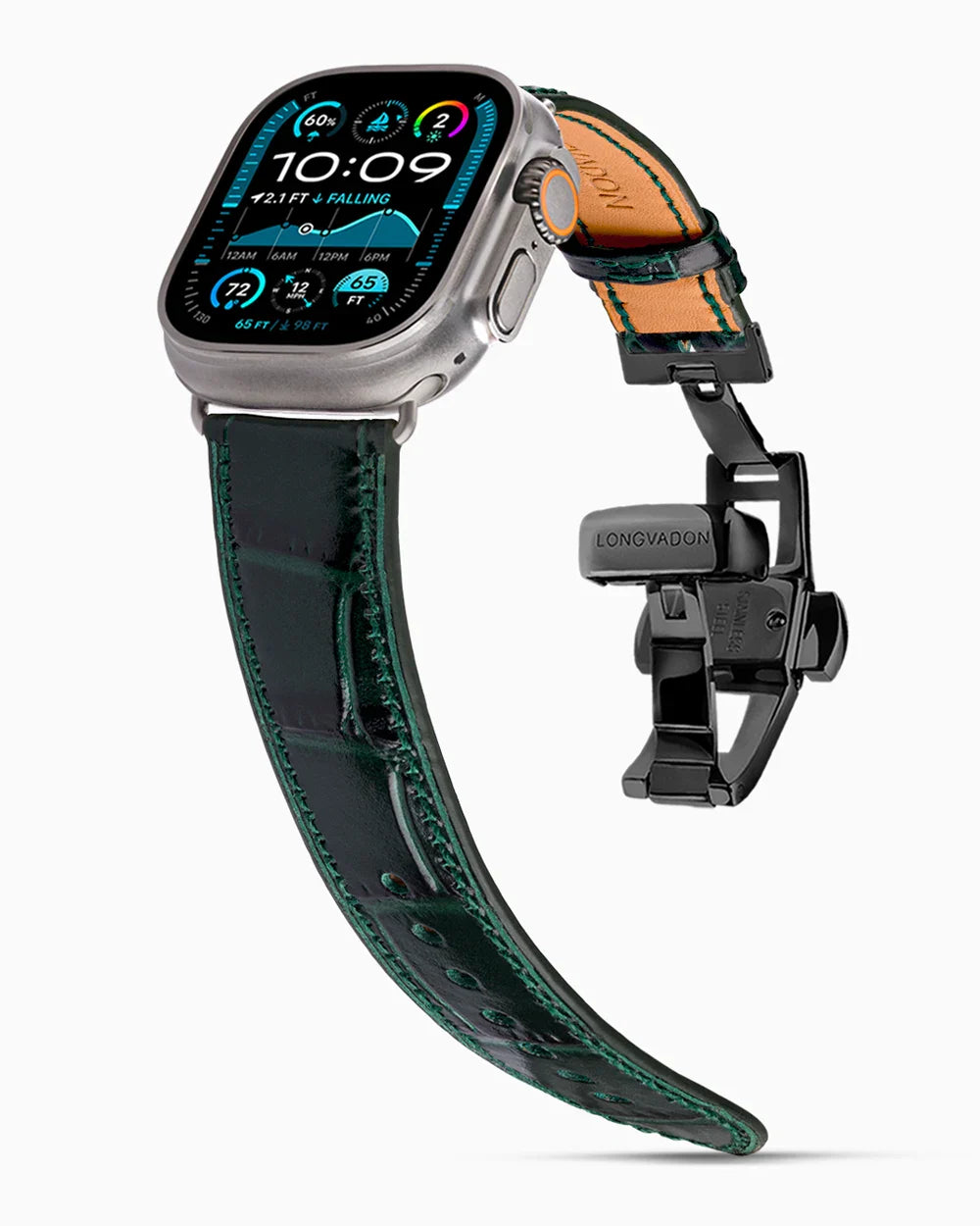 Caiman Calf designer Apple Watch leather band on a Apple Watch