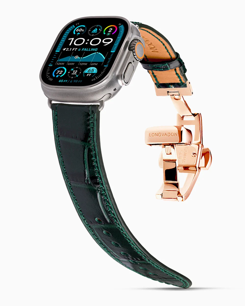 Caiman Calf designer Apple Watch leather band on a Apple Watch
