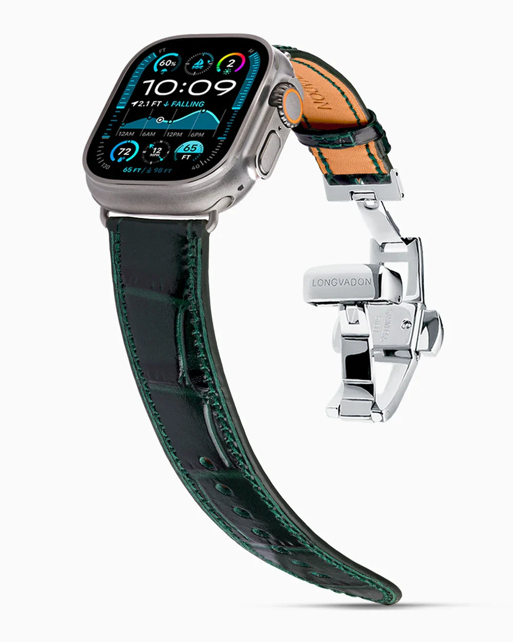 Caiman Calf designer Apple Watch leather band on a Apple Watch