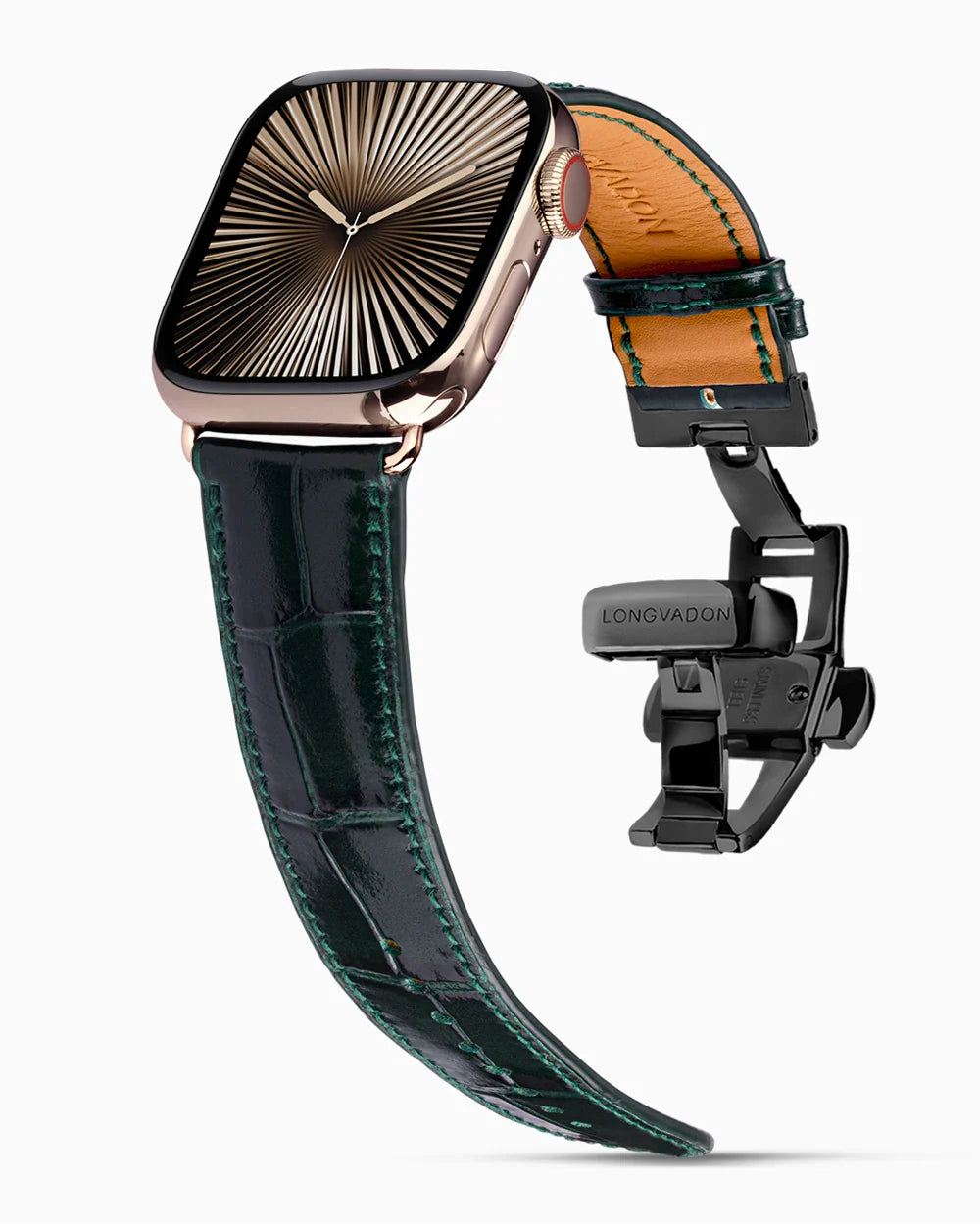 Caiman Calf designer Apple Watch leather band on a Apple Watch
