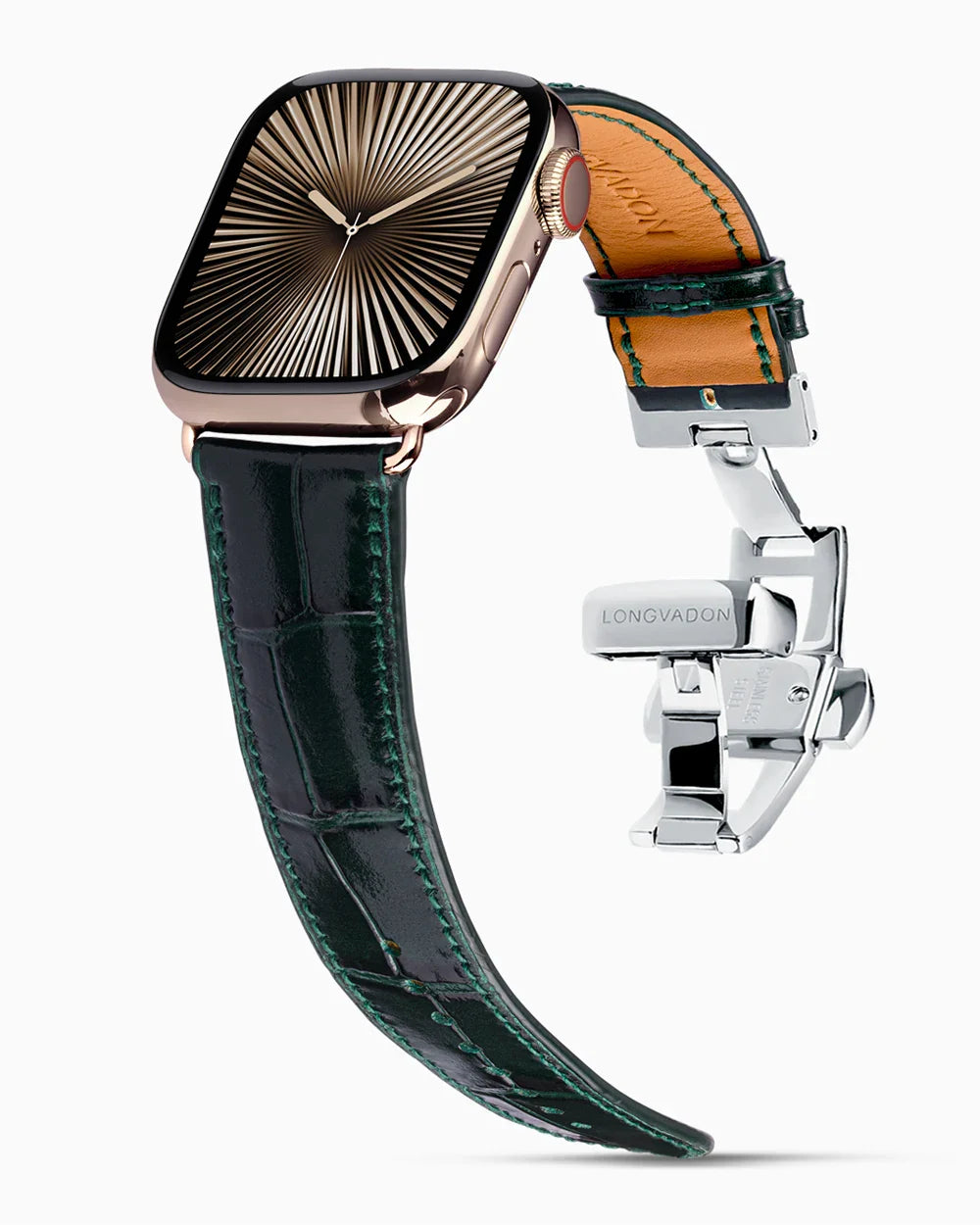 Caiman Calf designer Apple Watch leather band on a Apple Watch