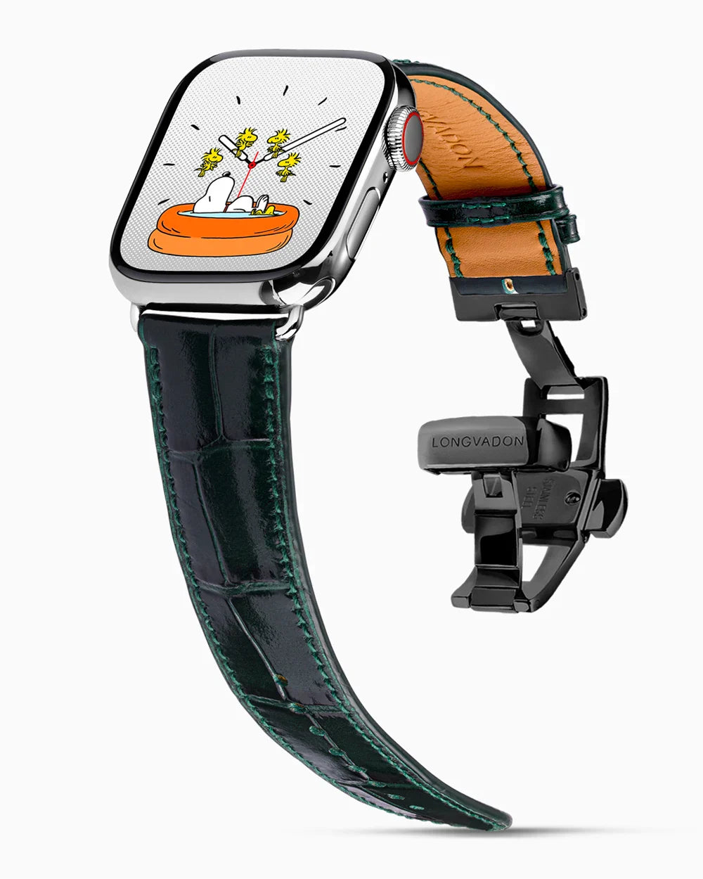Caiman Calf designer Apple Watch leather band on a Apple Watch