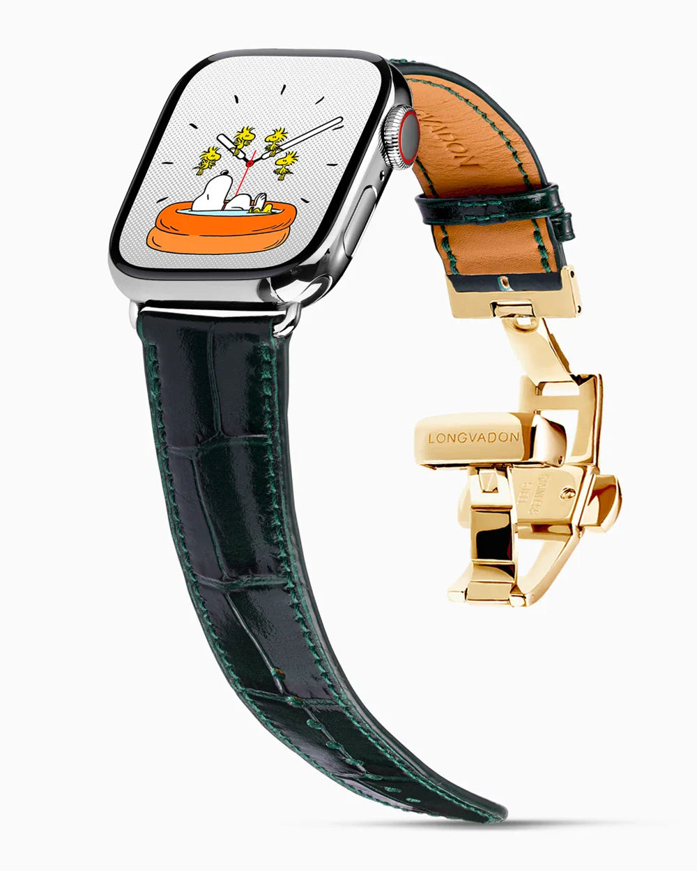 Caiman Calf designer Apple Watch leather band on a Apple Watch