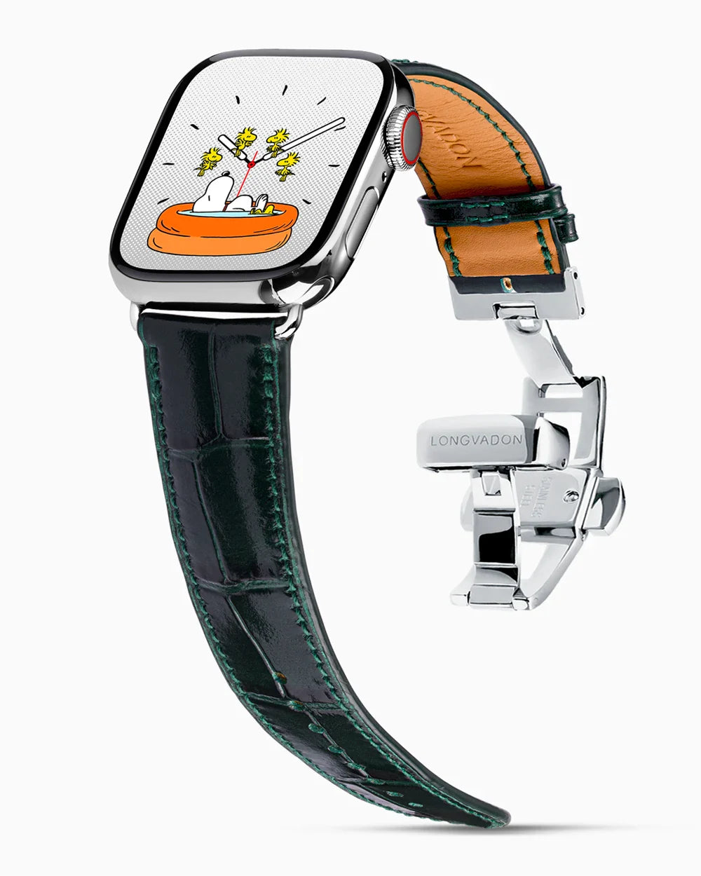 Caiman Calf designer Apple Watch leather band on a Apple Watch