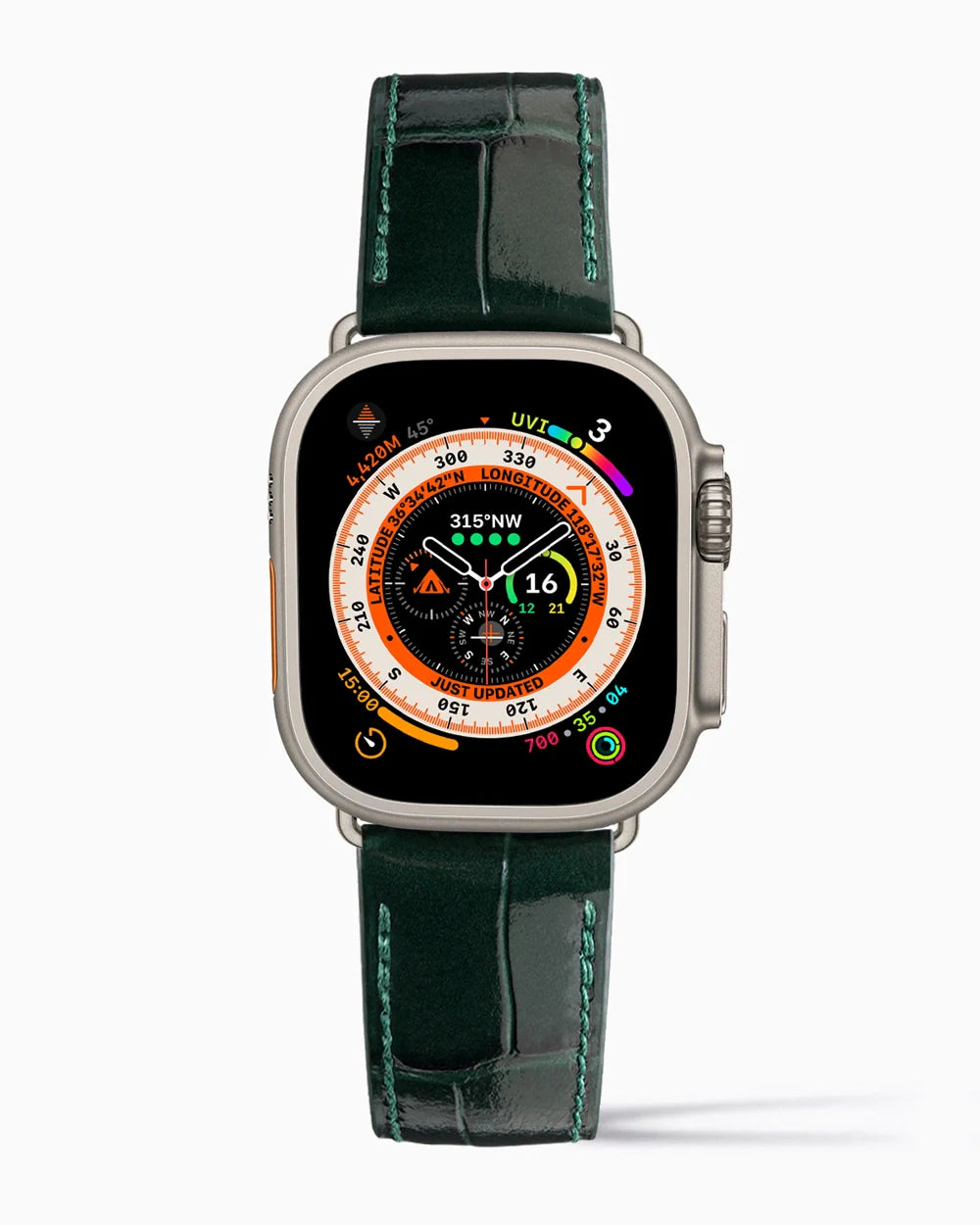 Caiman Calf designer Apple Watch leather band on a Apple Watch Ultra