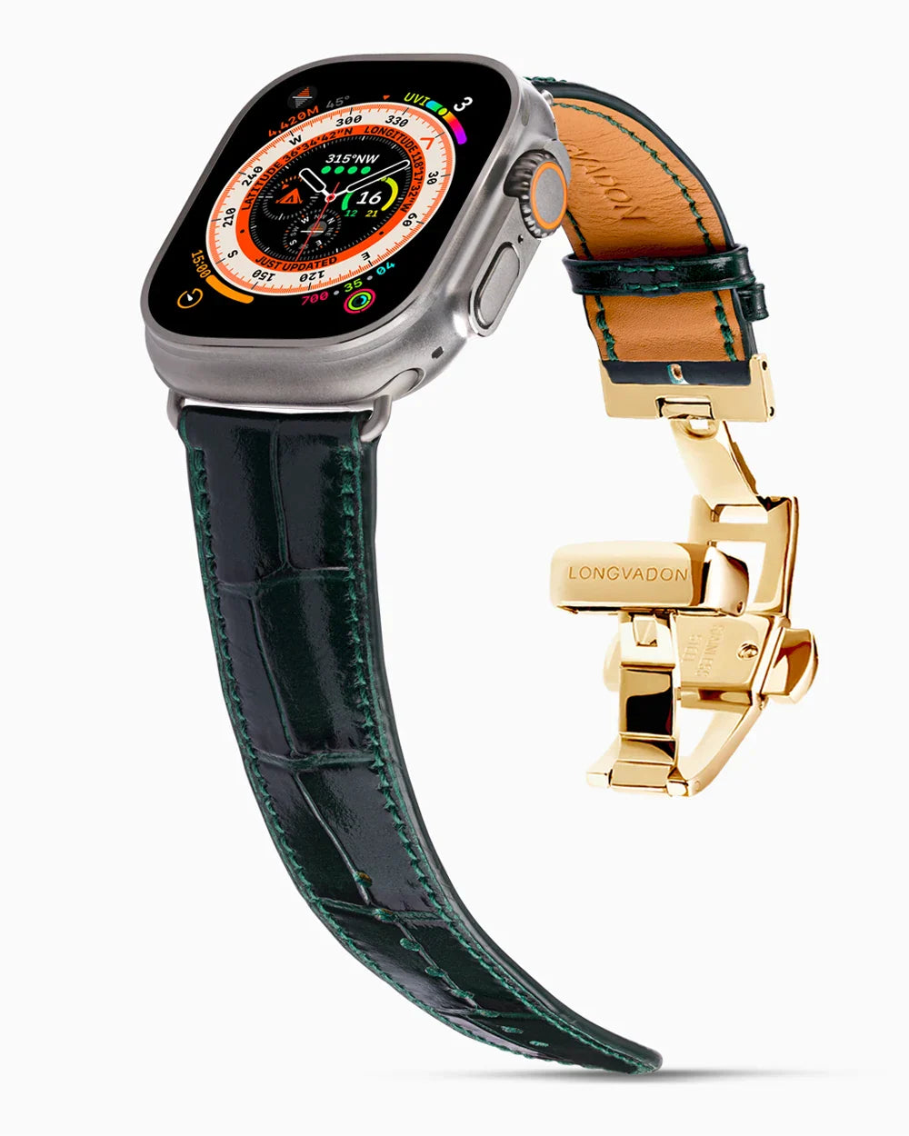 Caiman Calf designer Apple Watch leather band on a Apple Watch